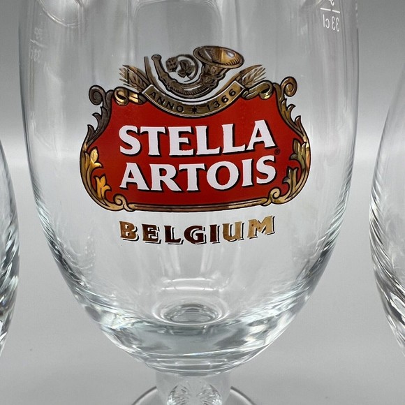 Stella Artois Chalice Beer Glasses Gold Rim 33cl  Set of 3 Barware Man Cave EUC - Picture 7 of 10
